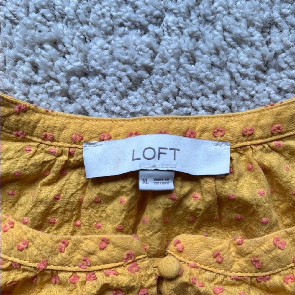 LOFT XL Gold Puff Sleeve Blouse Relaxed Fit